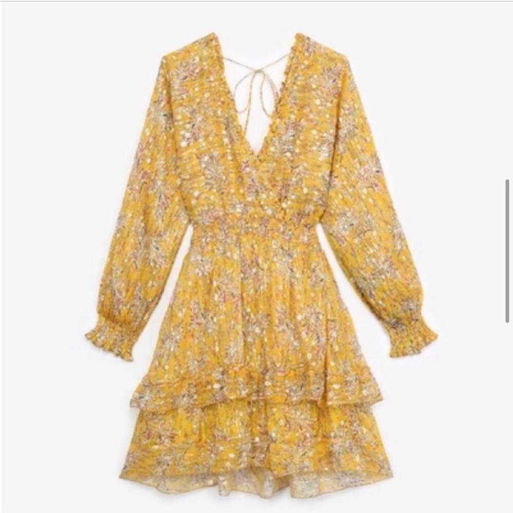 The Kooples Yellow Floral Tiered Mini Dress